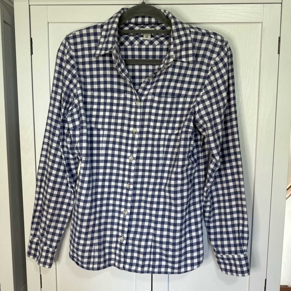 L.L. Bean Navy and White Gingham Button-Down Shirt